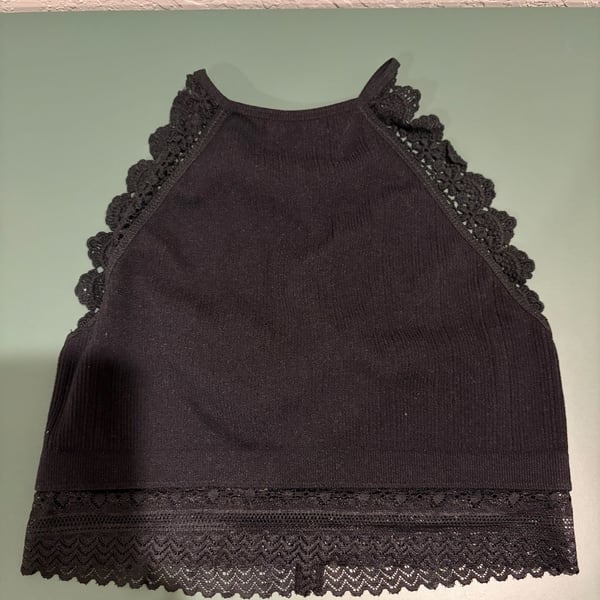 High Neck Crochet Lace Trim Bralette with Strappy Back Detail