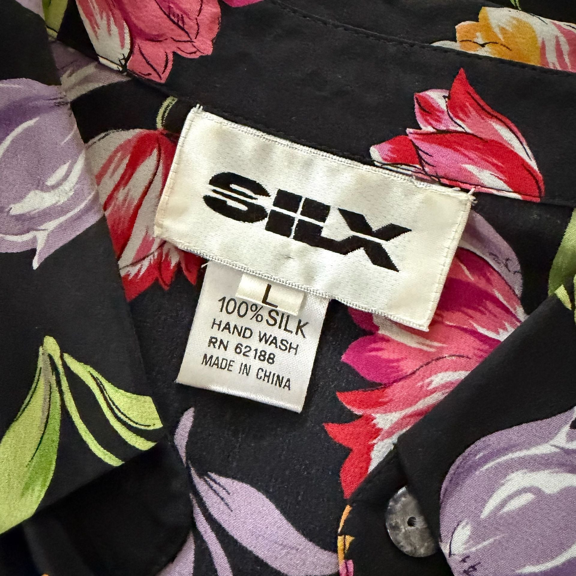 Vintage Silx Floral Tulip Print Button-Down Long Sleeve Blouse L 8
