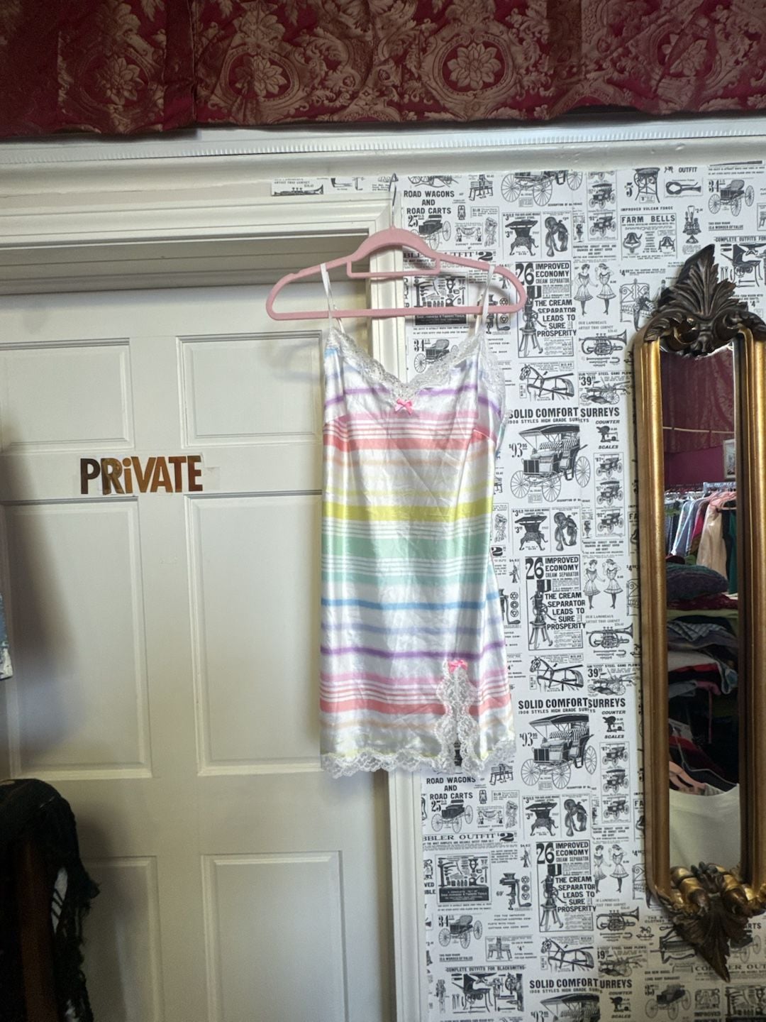 Victoria's Secret Pastel Rainbow Striped Satin Chemise Slip Dress with Lace Trim 2011 1