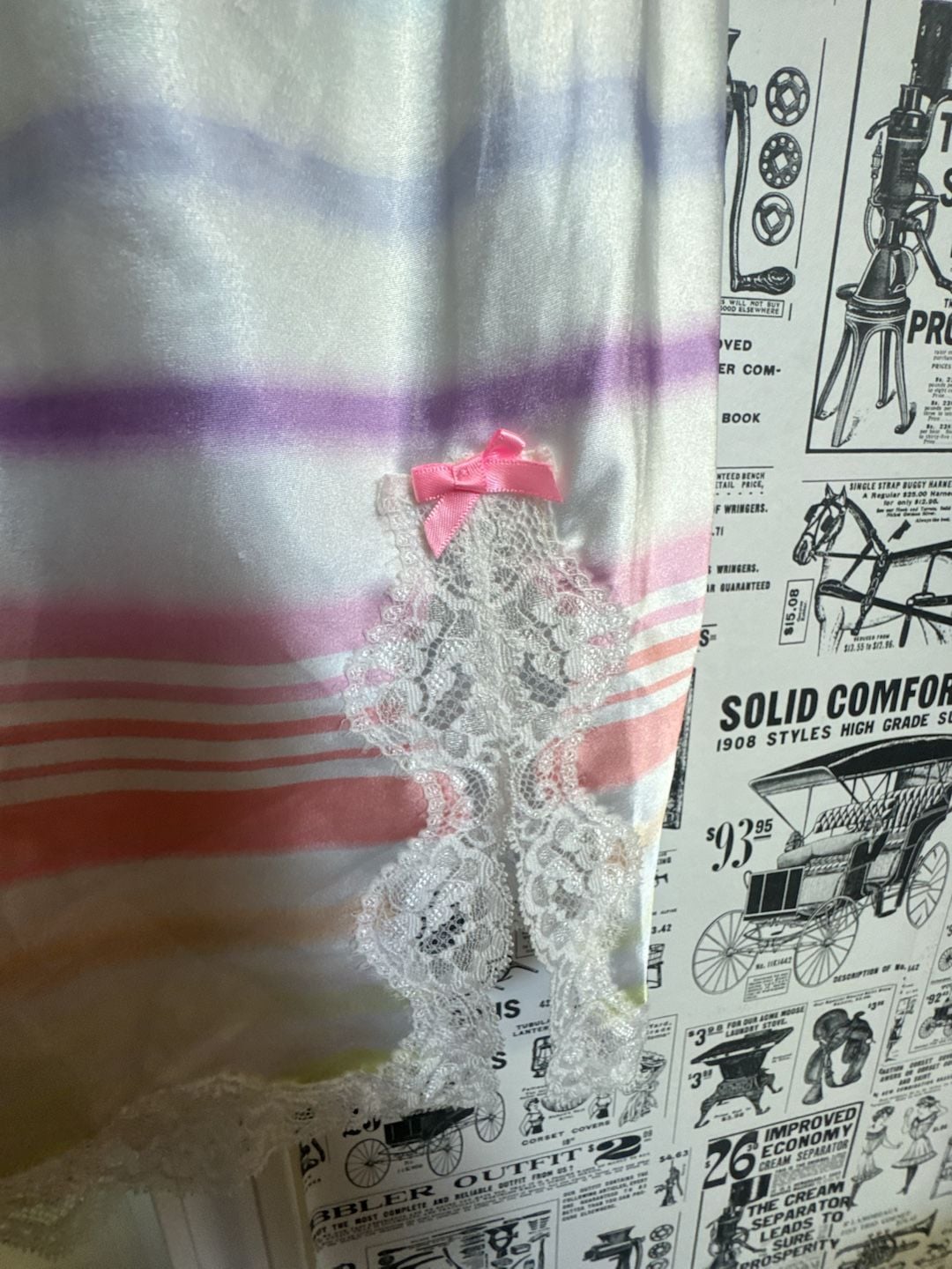 Victoria's Secret Pastel Rainbow Striped Satin Chemise Slip Dress with Lace Trim 2011 5