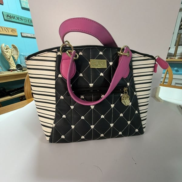 Luv Betsey by Betsey Johnson Quilted Heart Satchel with Striped Side Panels