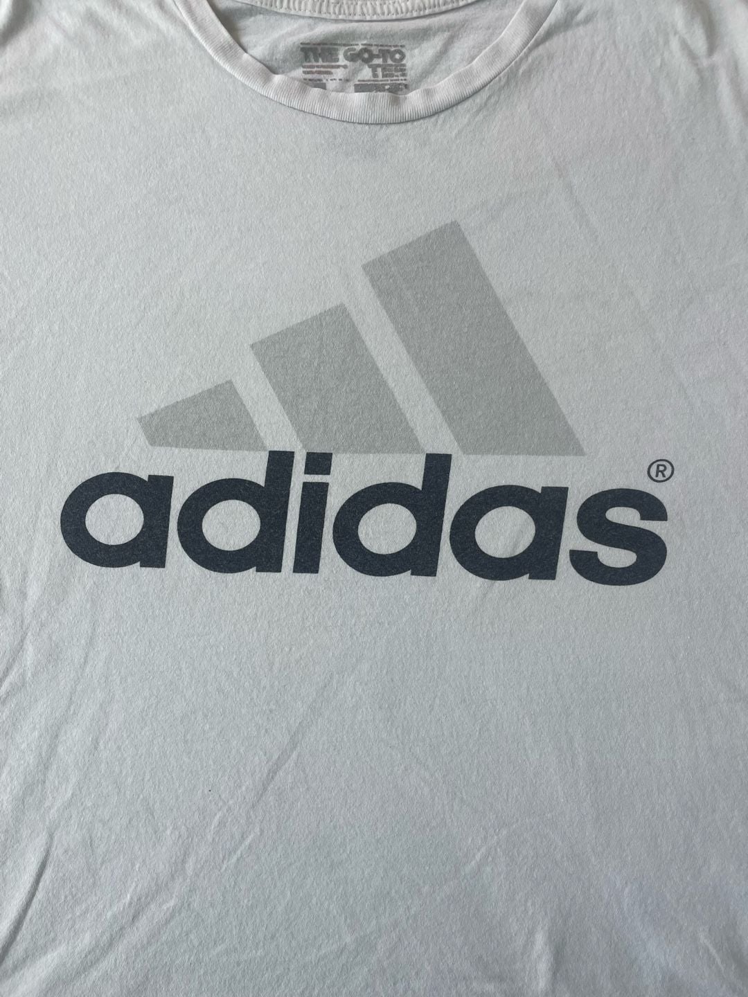 Distressed Vintage-Style Adidas The Go-To Tee Classic Big Logo White T-Shirt 4