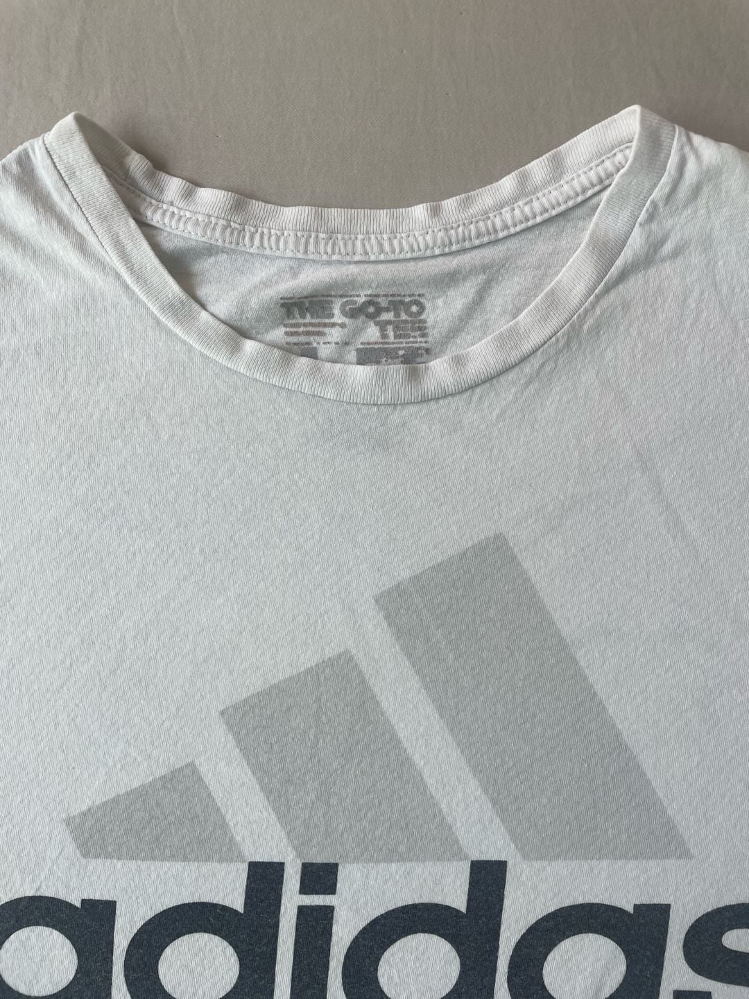 Distressed Vintage-Style Adidas The Go-To Tee Classic Big Logo White T-Shirt 6