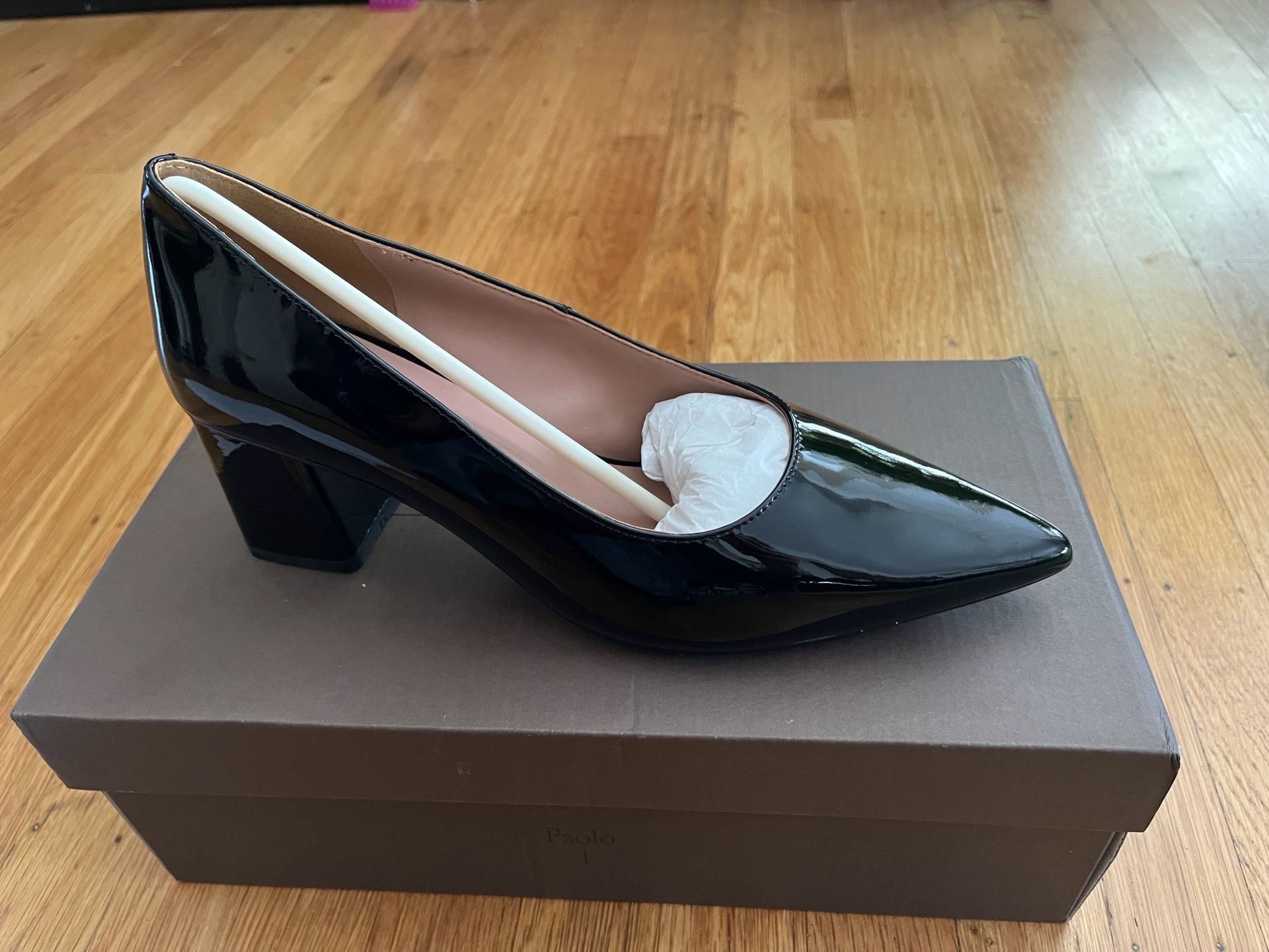 Linea Paolo Bilson-L Black Patent Block Heel Pumps 7