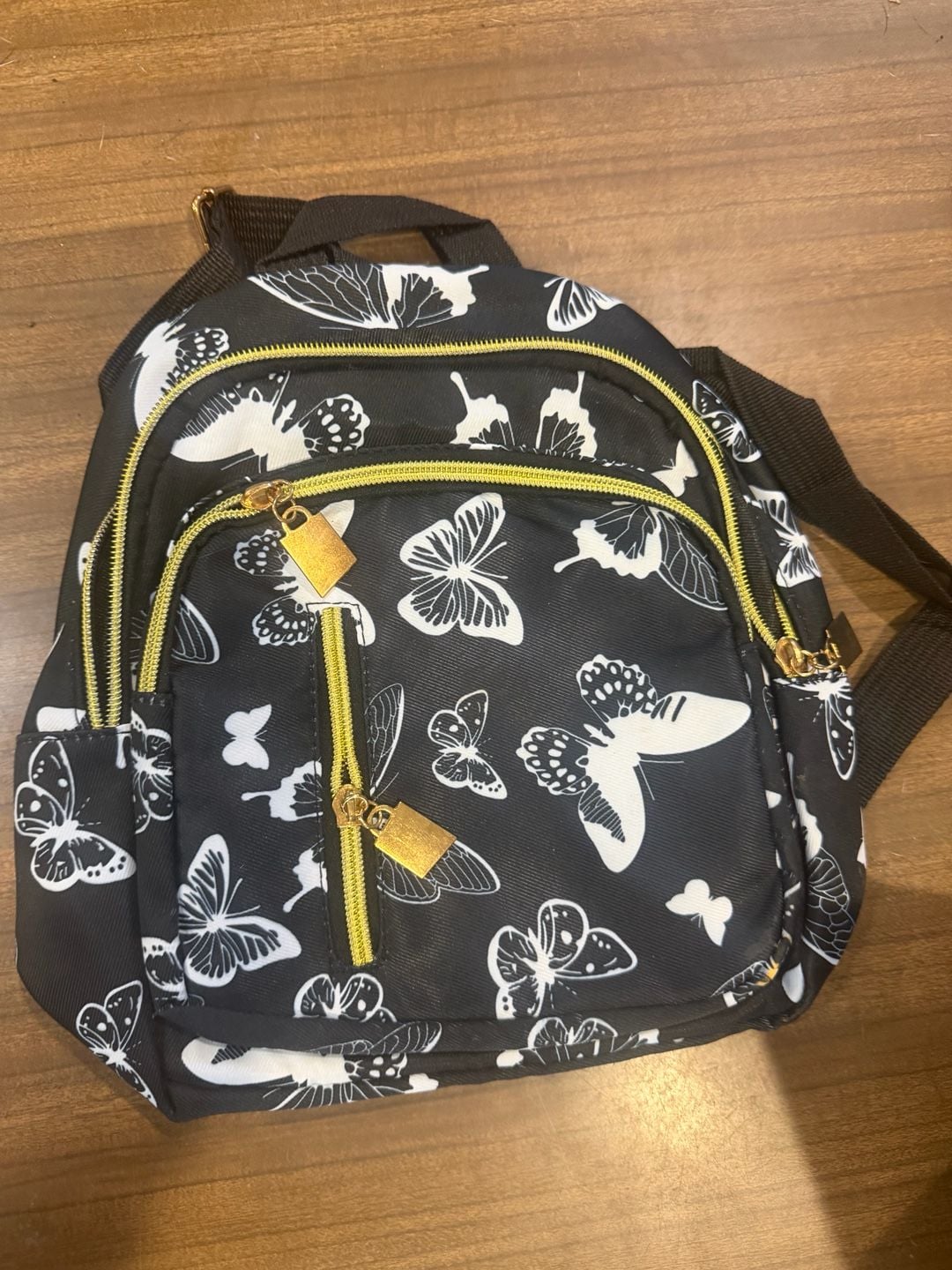 SHEIN Mini Nylon Backpack in Black and White Butterfly Print 1