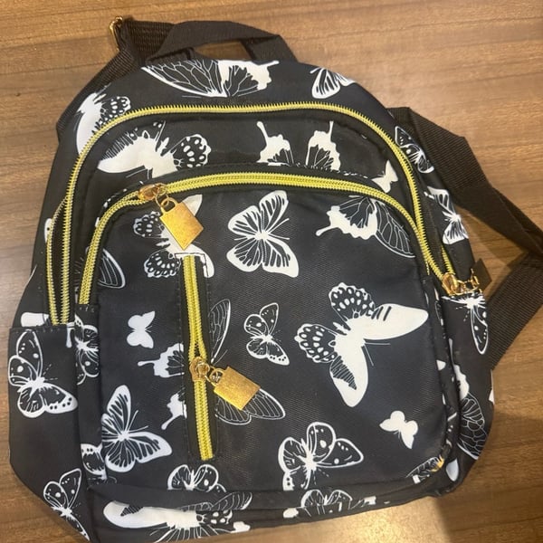 SHEIN Mini Nylon Backpack in Black and White Butterfly Print