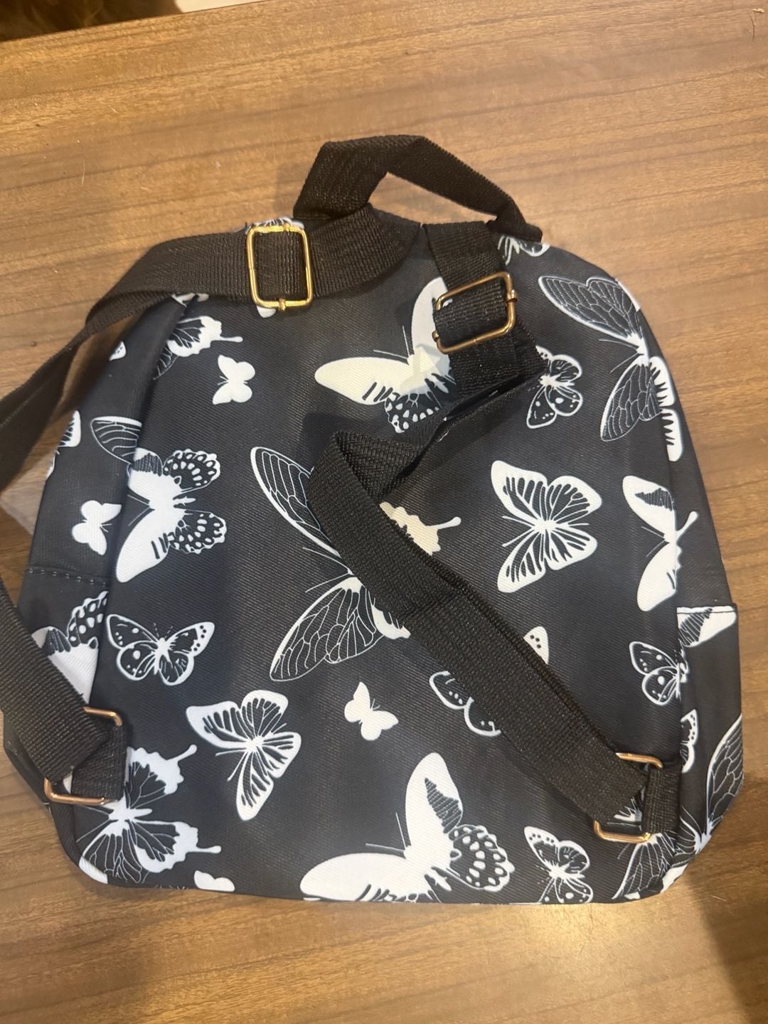 SHEIN Mini Nylon Backpack in Black and White Butterfly Print 2
