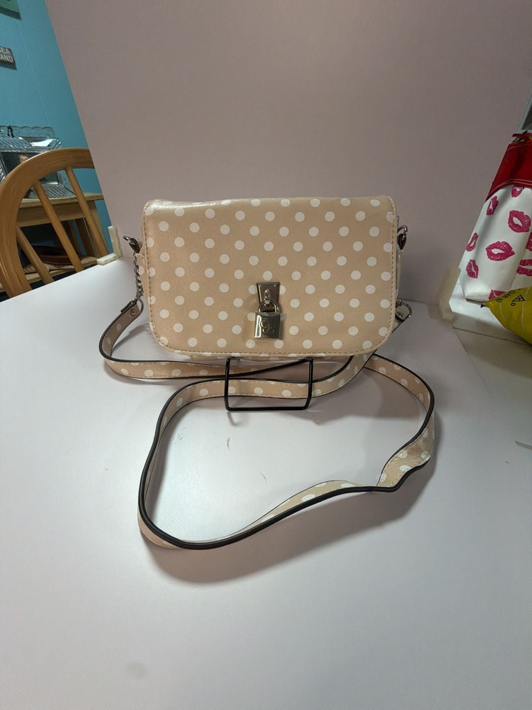 Jessica Simpson Polka Dot Fold-Over Crossbody Bag with Padlock Detail 1
