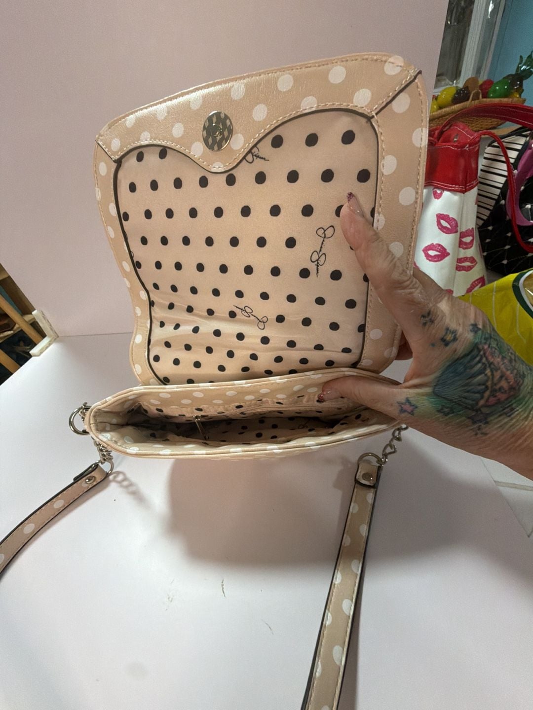 Jessica Simpson Polka Dot Fold-Over Crossbody Bag with Padlock Detail 3