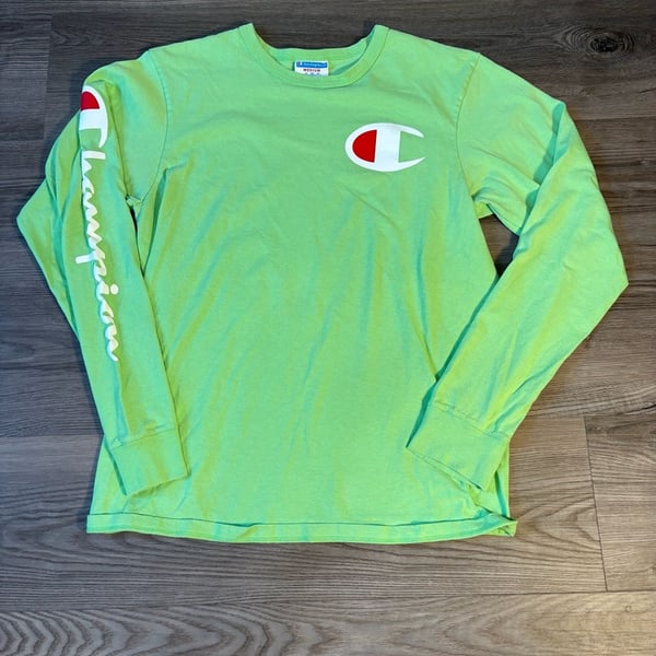 Champion Men's Lime Green Long Sleeve Graphic T-Shirt with Logo Chest 