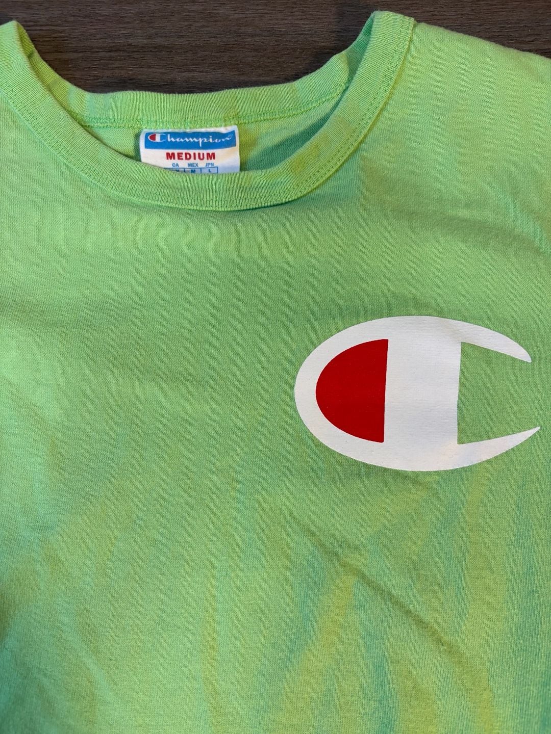 Champion Men's Lime Green Long Sleeve Graphic T-Shirt with Logo Chest 3