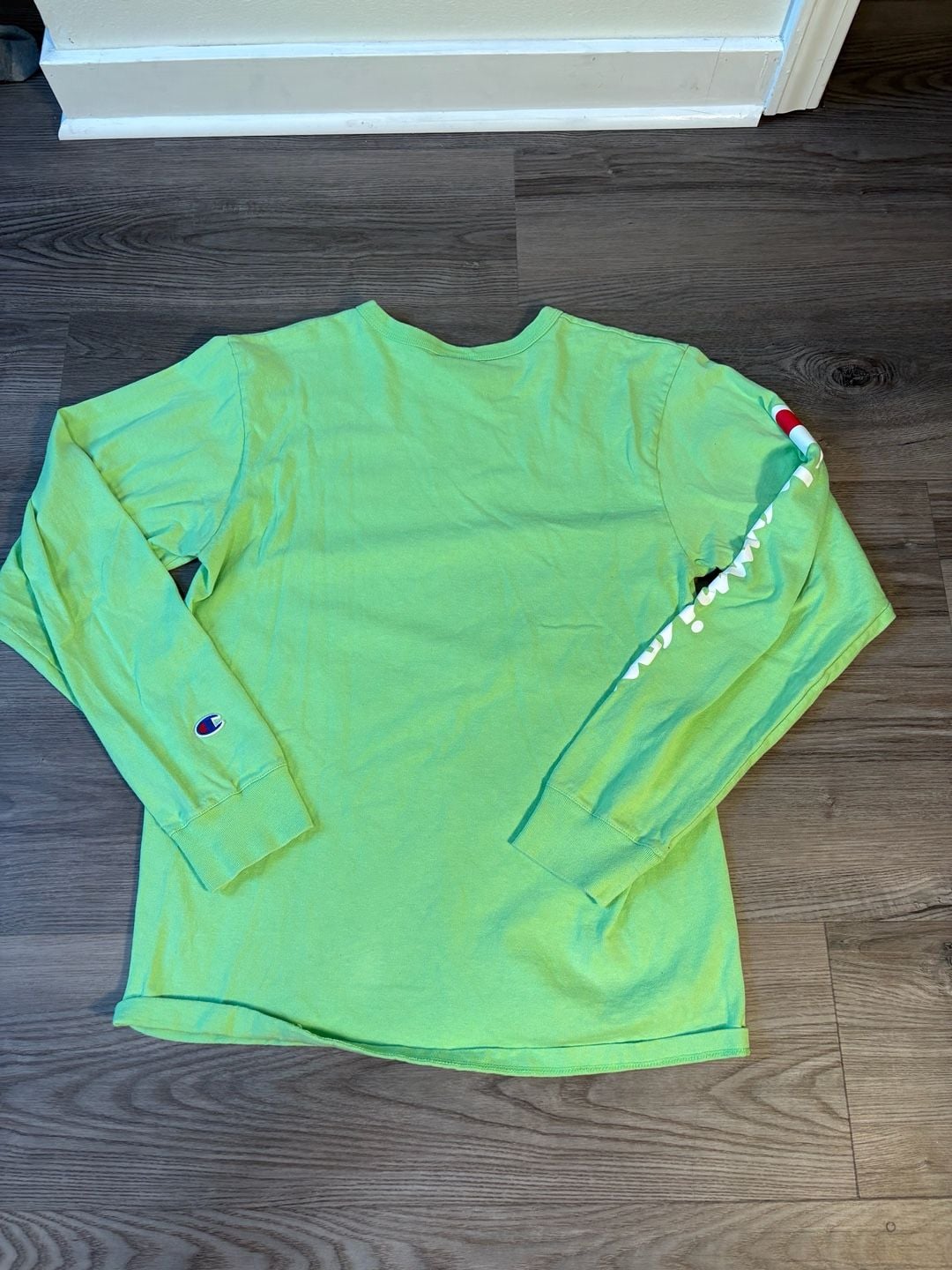 Champion Men's Lime Green Long Sleeve Graphic T-Shirt with Logo Chest 5