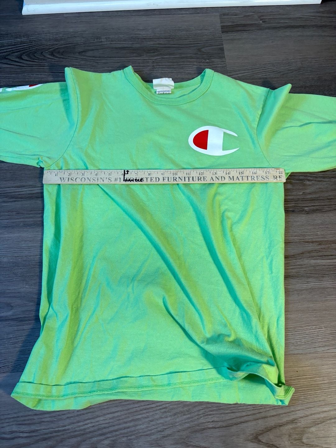 Champion Men's Lime Green Long Sleeve Graphic T-Shirt with Logo Chest 6