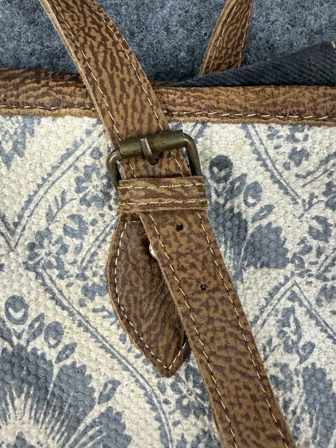 Myra Bag Upcycled Canvas and Genuine Leather Tote Bag with Floral Damask Pattern 3