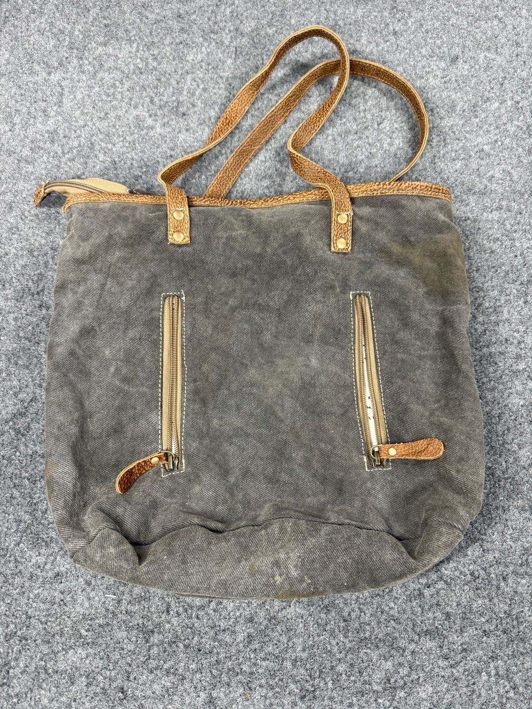 Myra Bag Upcycled Canvas and Genuine Leather Tote Bag with Floral Damask Pattern 4