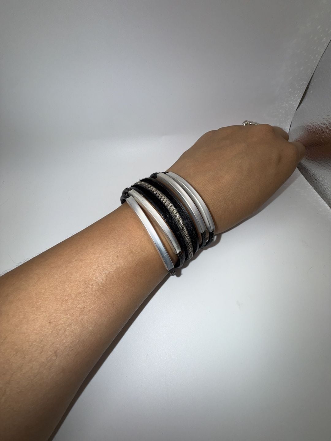 Stella Valle Women Warriors Multi-Strand Black Leather and Silver-Tone Bracelet 7