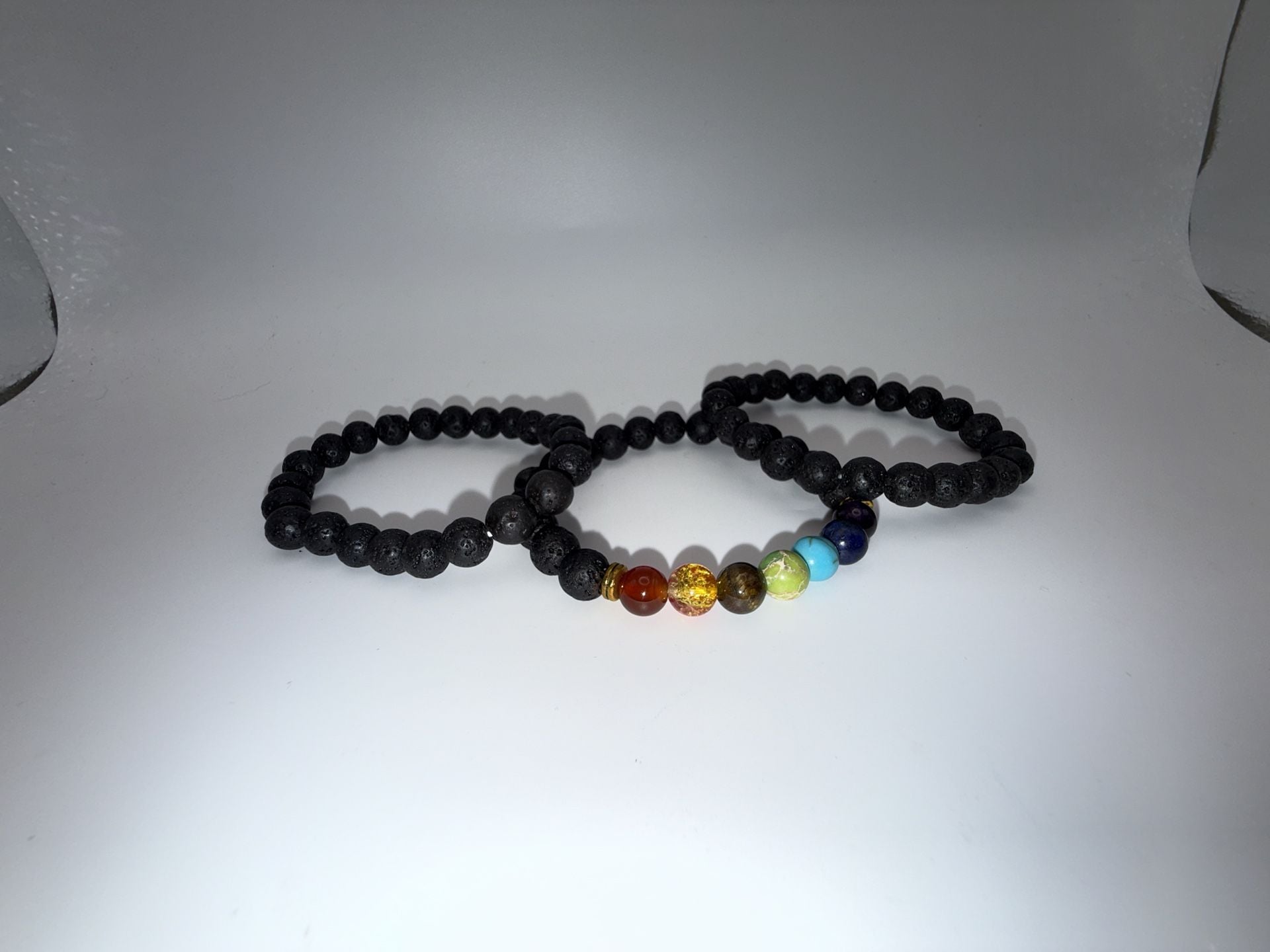 Natural Lava Stone 7 Chakra Beaded Stretch Bracelet Set 1