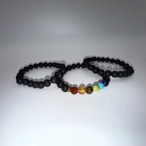 Natural Lava Stone 7 Chakra Beaded Stretch Bracelet Set