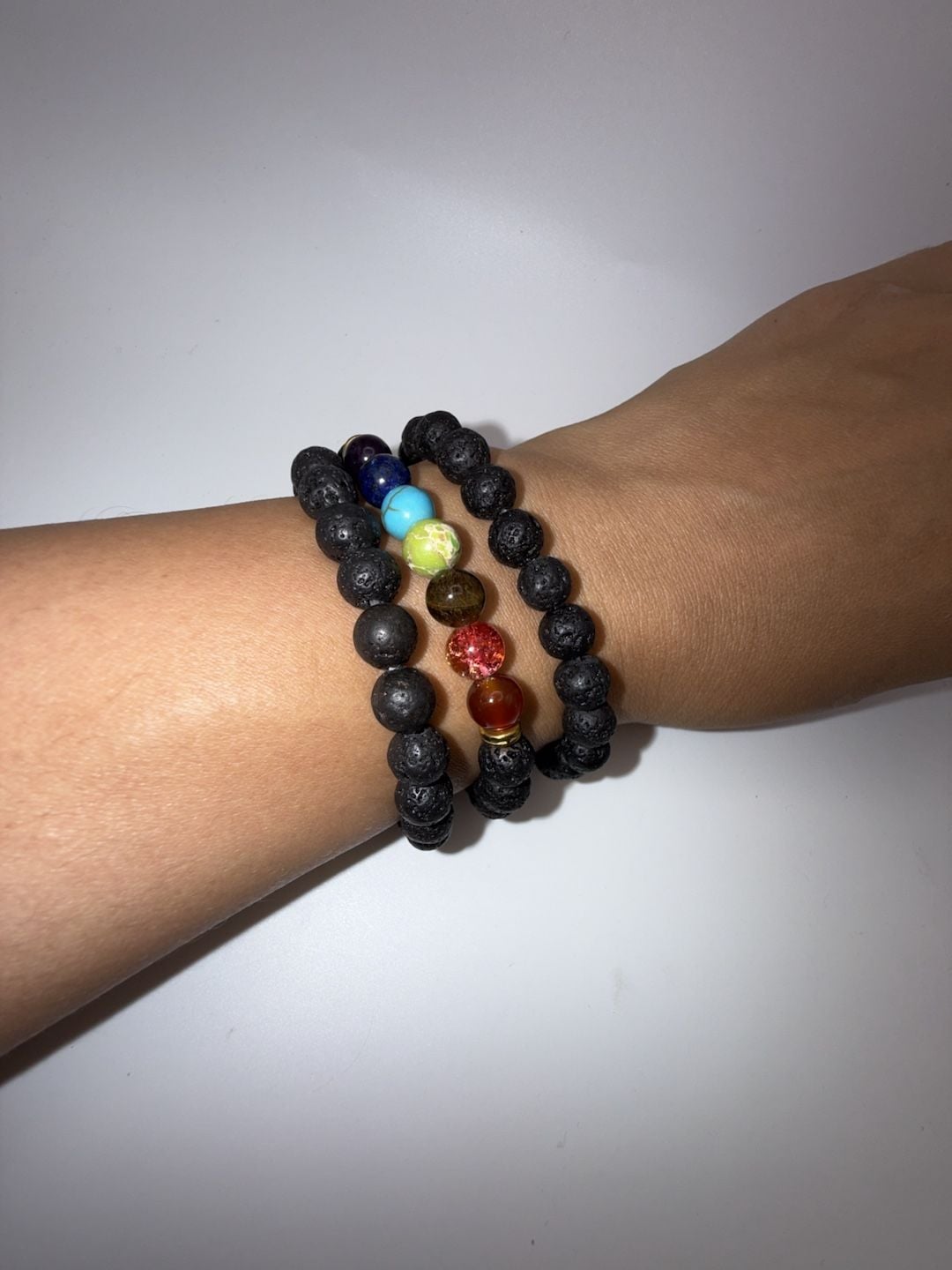 Natural Lava Stone 7 Chakra Beaded Stretch Bracelet Set 3