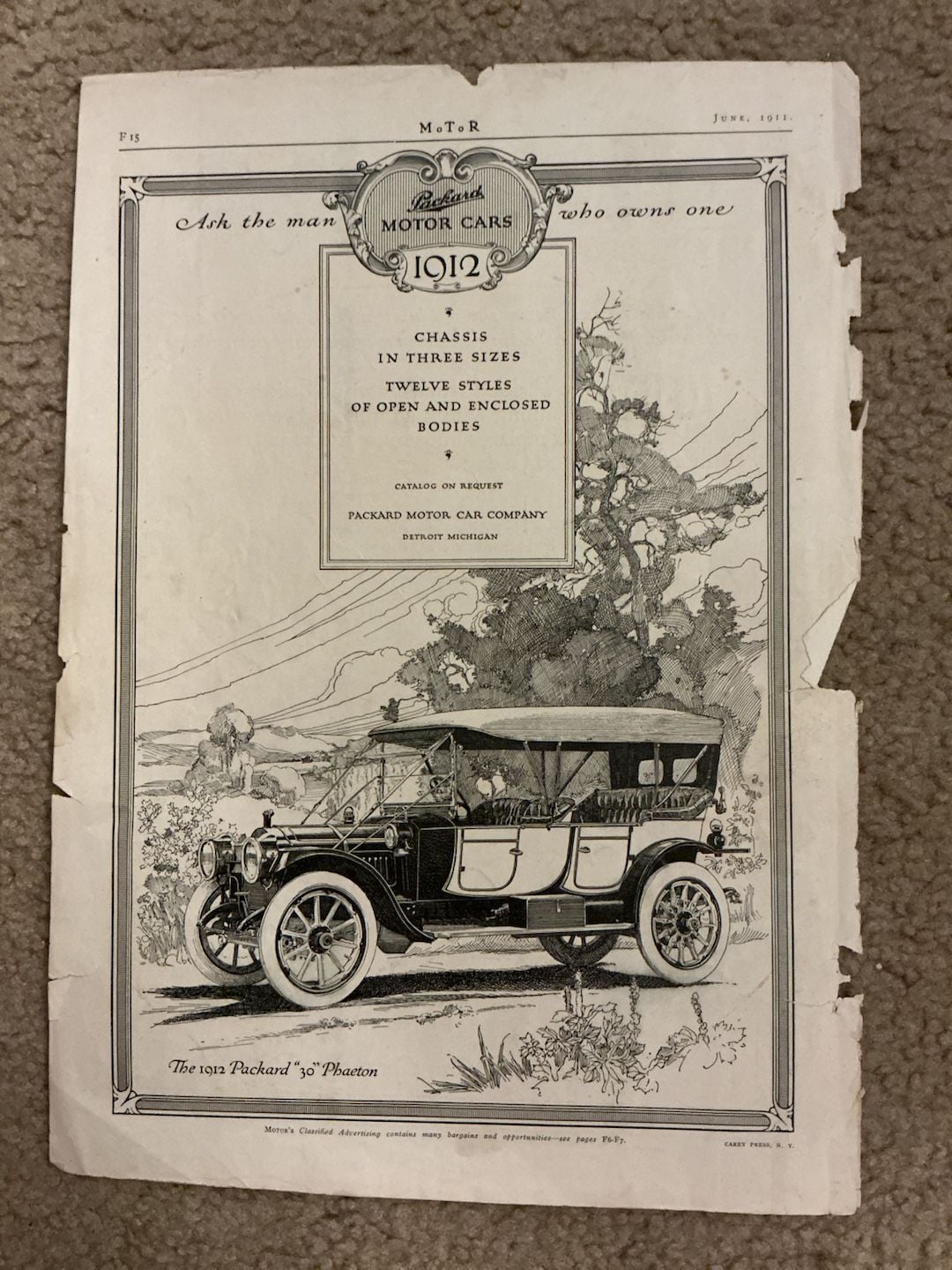 Lot of 6 Vintage 1911 Automobile Magazine Advertisements from MoToR Magazine 12