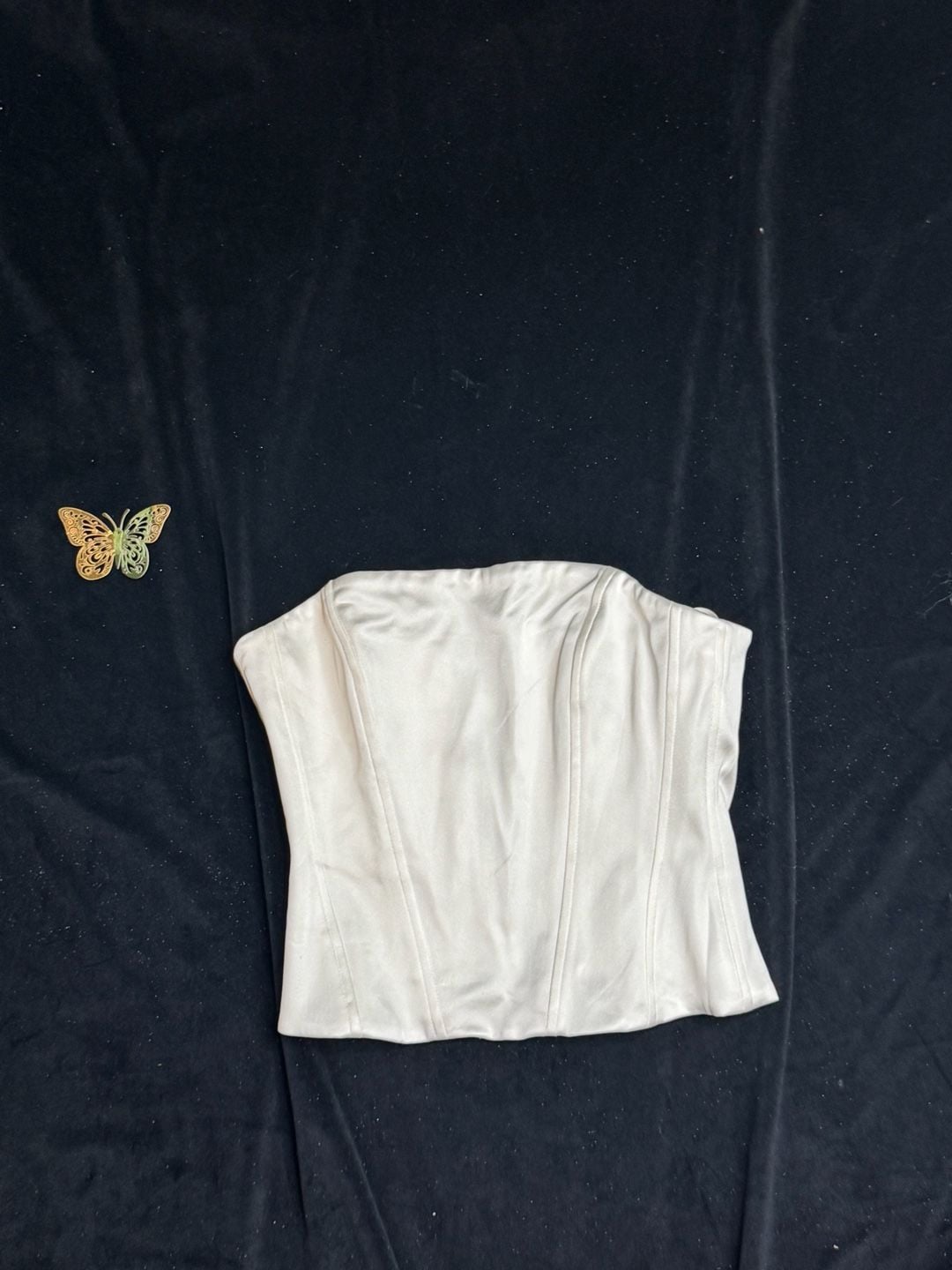 Aritiza ten Strapless Satin white Corset Top in Milk 5