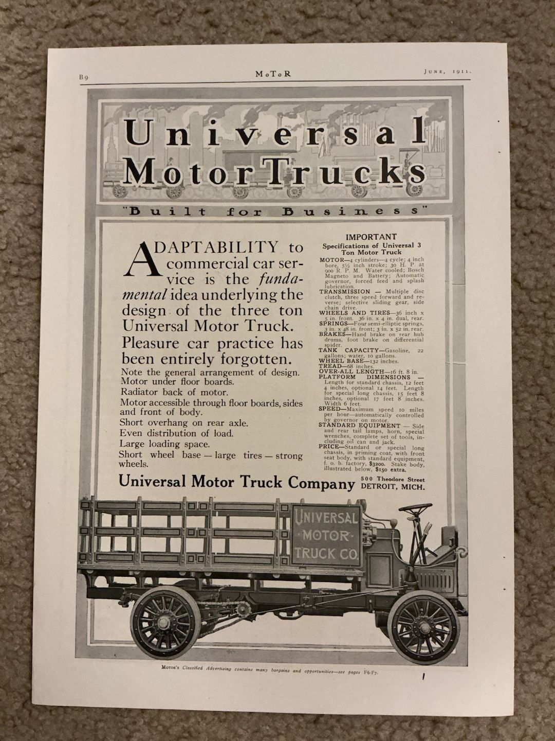Lot of 6 Vintage 1911 Automobile Magazine Advertisements from MoToR Magazine 20