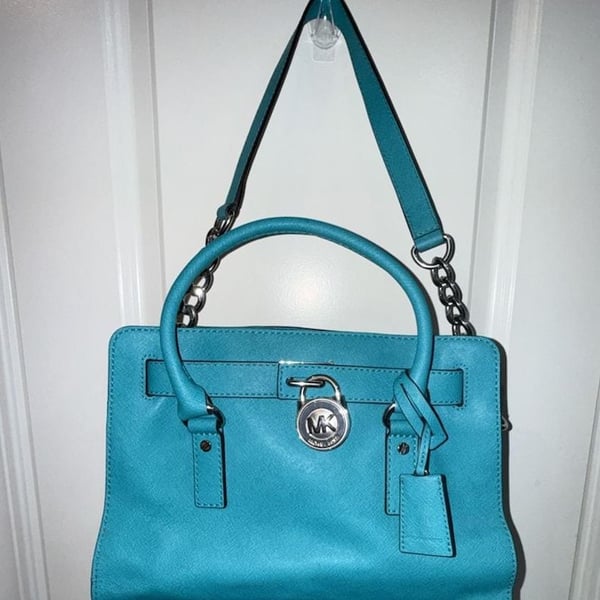 Michael Kors Hamilton Saffiano Leather Chain-Strap Satchel in Teal