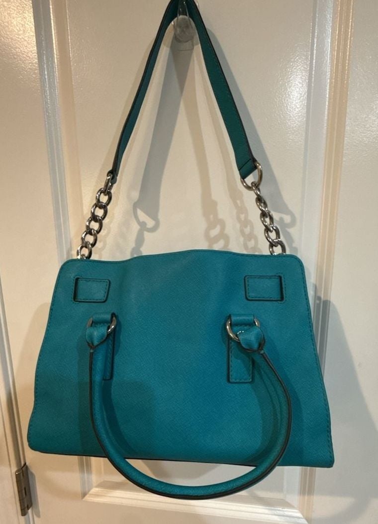 Michael Kors Hamilton Saffiano Leather Chain-Strap Satchel in Teal 8