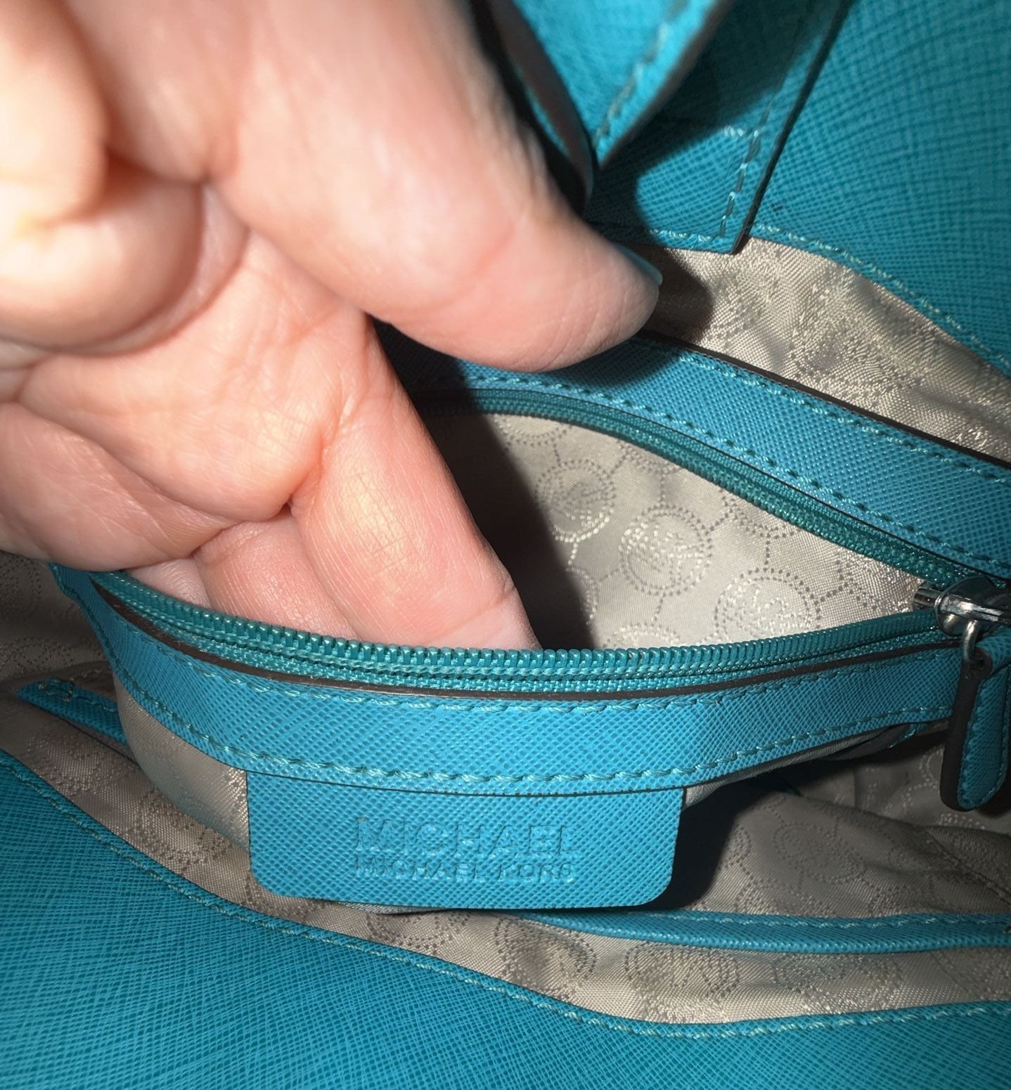 Michael Kors Hamilton Saffiano Leather Chain-Strap Satchel in Teal 11