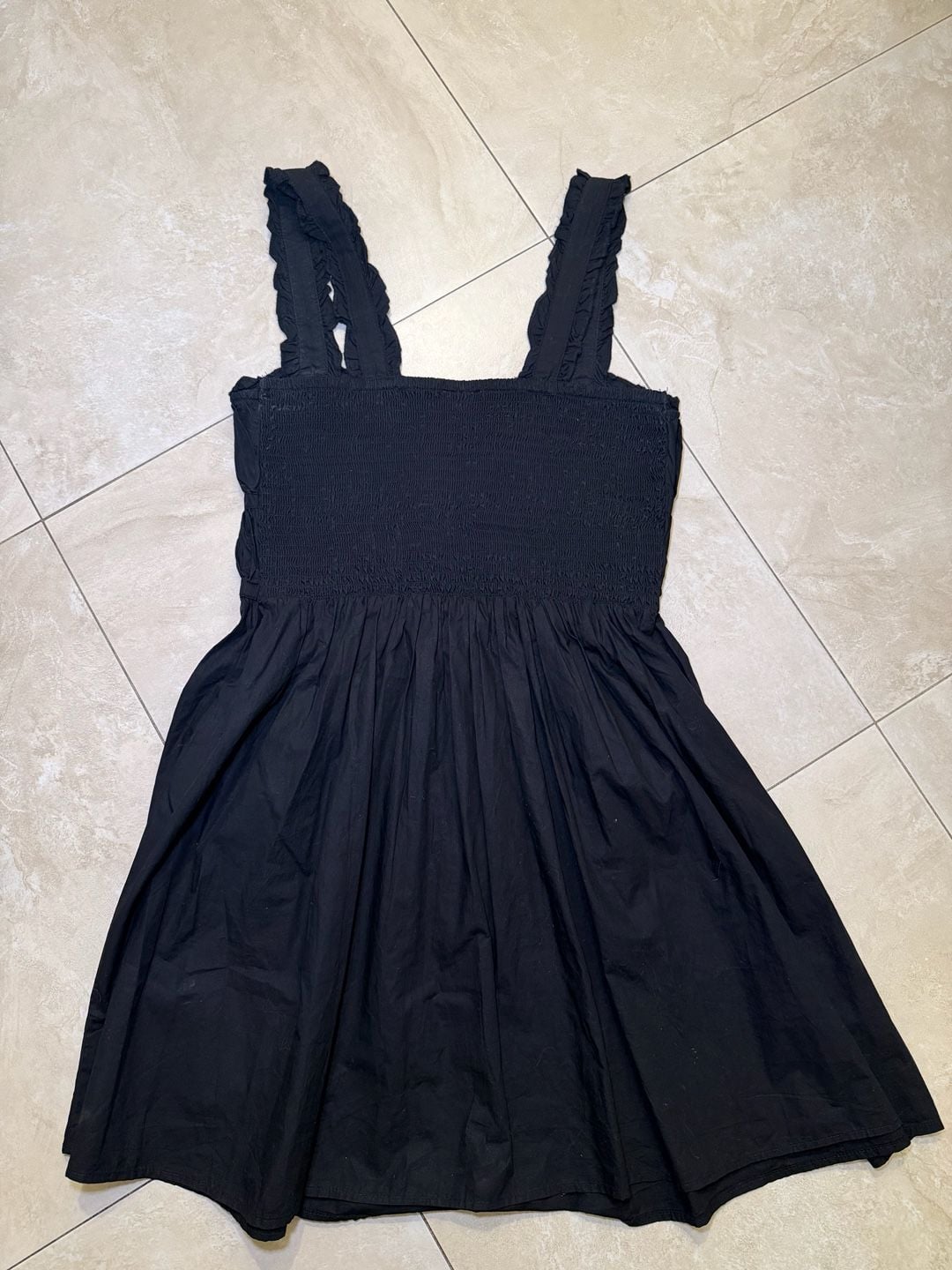 Topshop Black Cotton Smocked Tie-Front Mini Dress 3