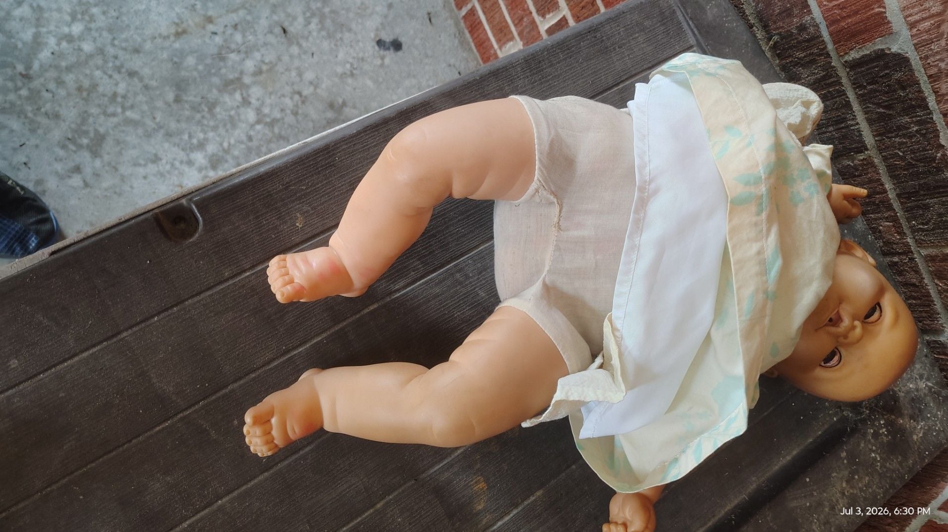 Vintage Vinyl Baby Doll with Blue Sleep Eyes and Floral Dress 5