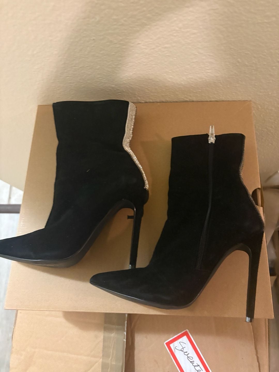 Steve Madden Black Suede Pointed Toe Ankle Boots with Rhinestone Back Detail 2