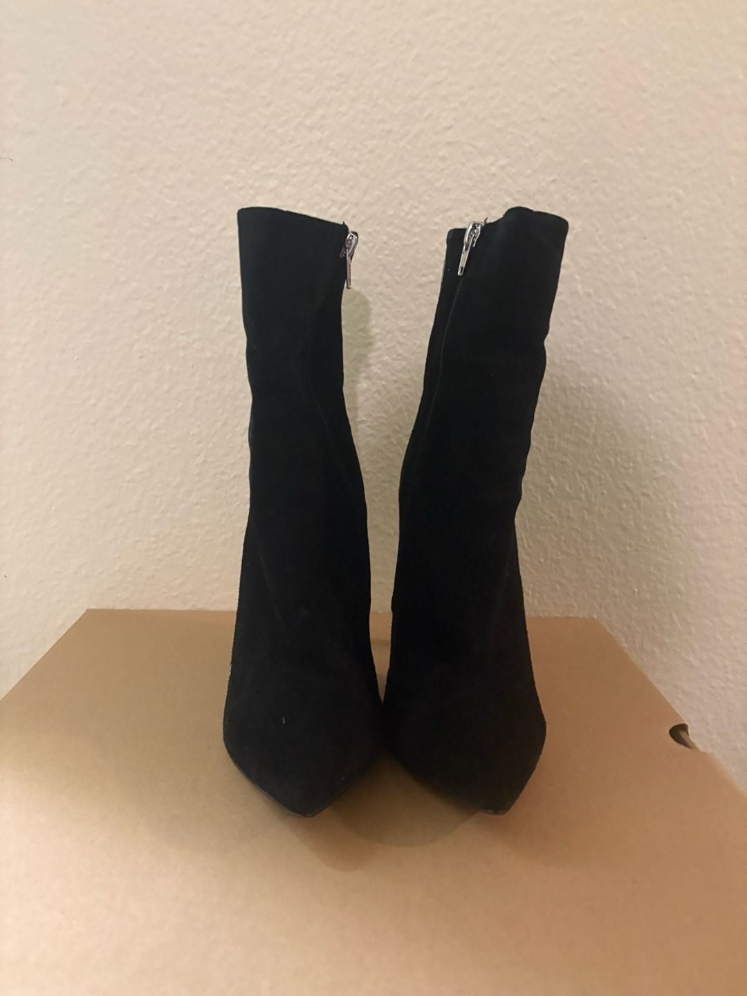 Steve Madden Black Suede Pointed Toe Ankle Boots with Rhinestone Back Detail 3