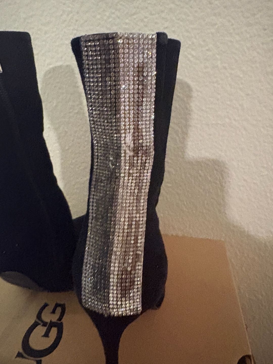 Steve Madden Black Suede Pointed Toe Ankle Boots with Rhinestone Back Detail 4