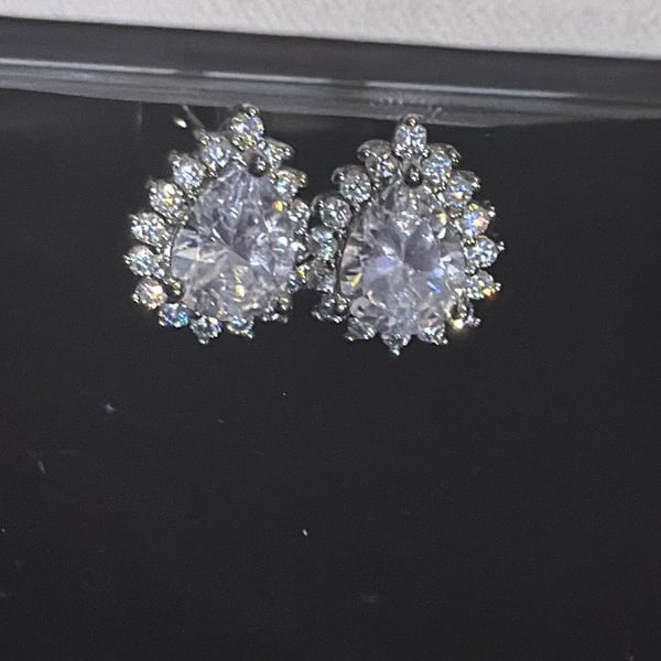 GRA Certified Pear Cut Moissanite Halo Stud Earrings