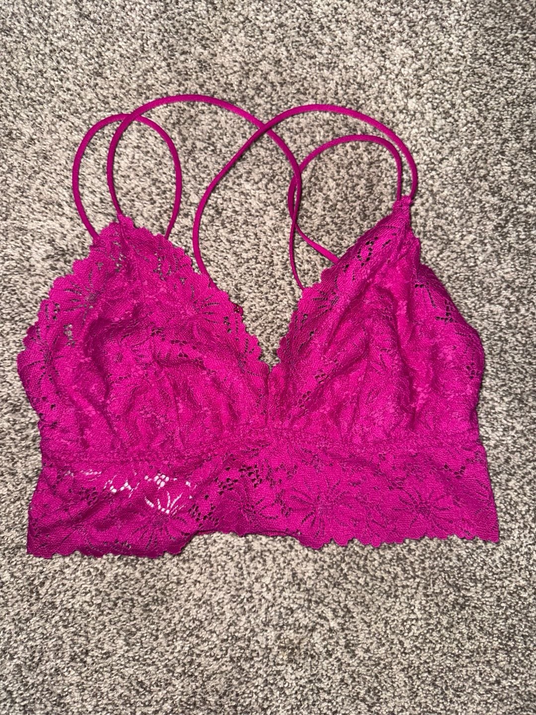 Victoria's Secret PINK Lace Strappy-Back Longline Bralette Magenta 1