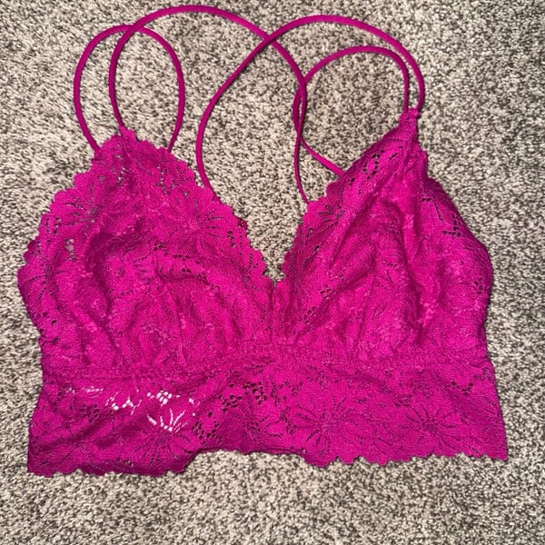 Victoria's Secret PINK Lace Strappy-Back Longline Bralette Magenta