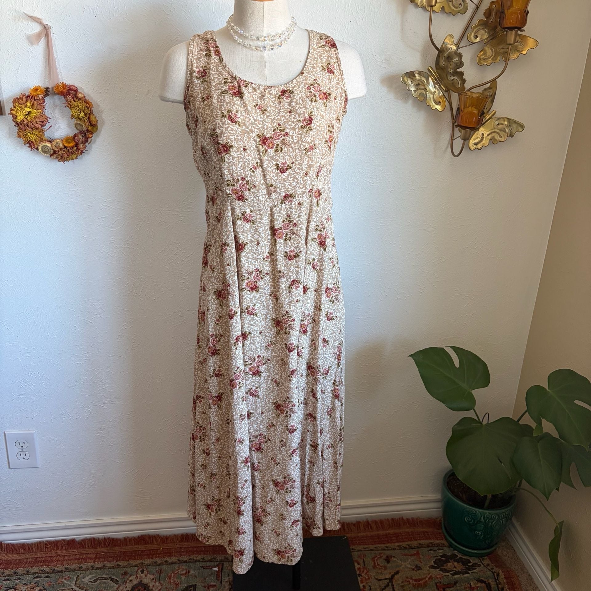 Rabbit Rabbit Designs Vintage Floral Print Sleeveless Maxi Dress M 2