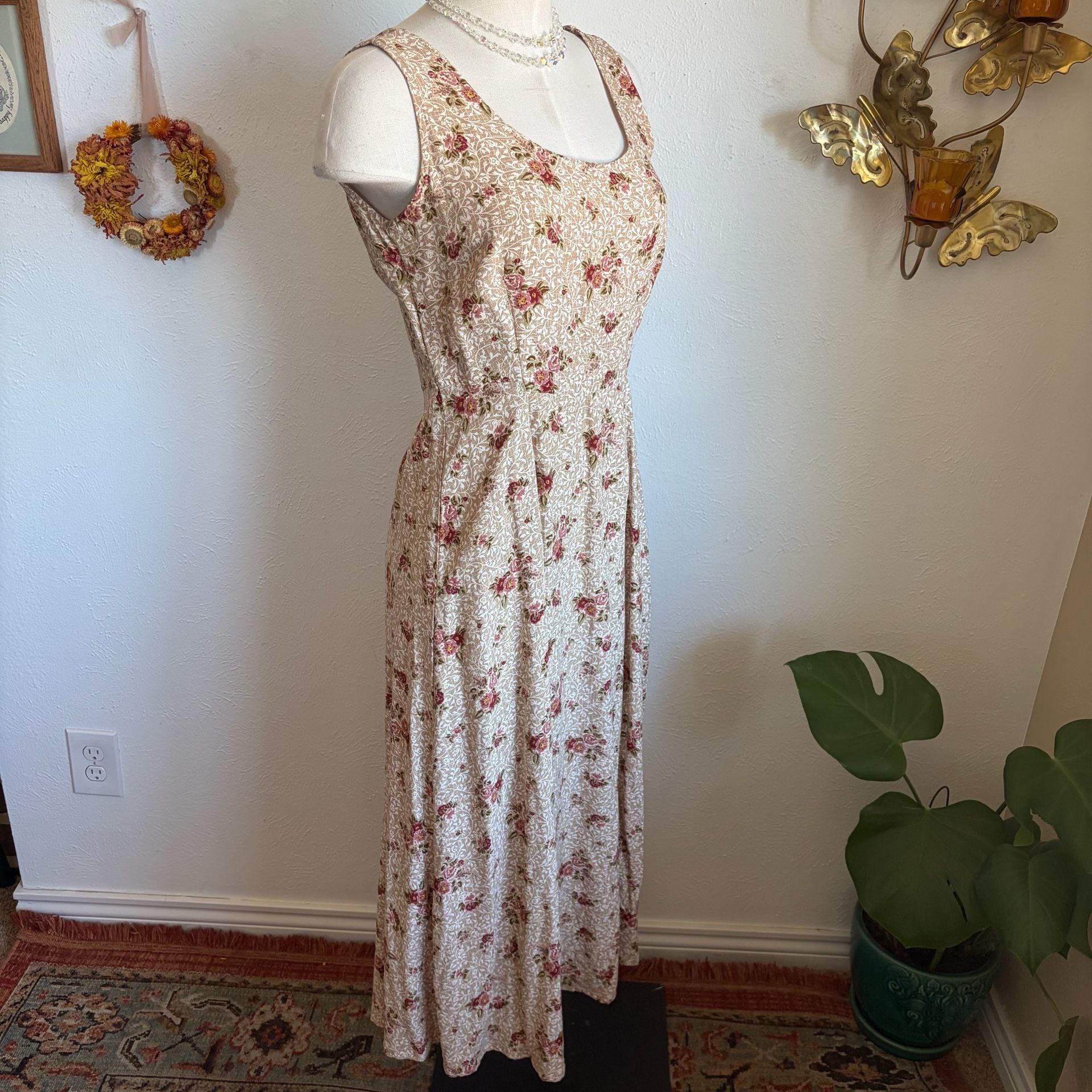Rabbit Rabbit Designs Vintage Floral Print Sleeveless Maxi Dress M 4