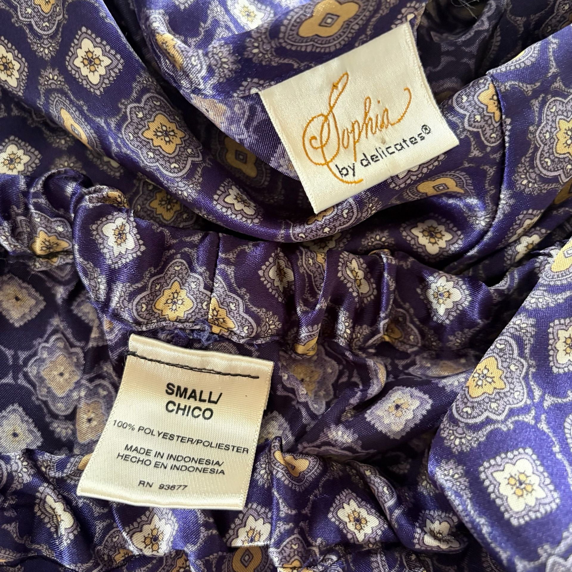 Purple Geometric Pattern Satin Pajama Set S 6