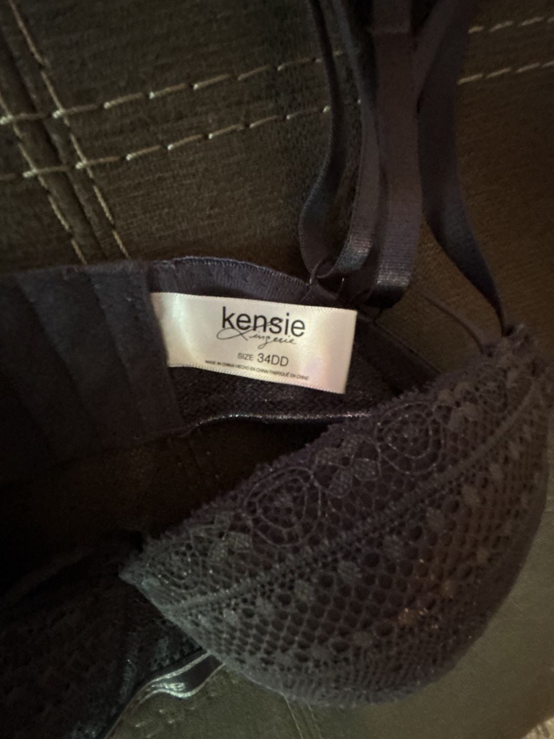 Kensie Lingerie Lace Push-Up Bra in Black, Size 34DD 4