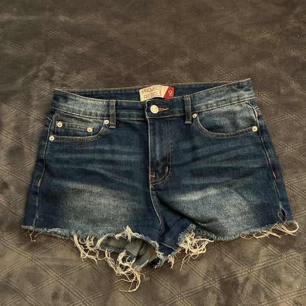 Project Rebel Denim Raw Hem Distressed High Rise Jean Shorts Size 9