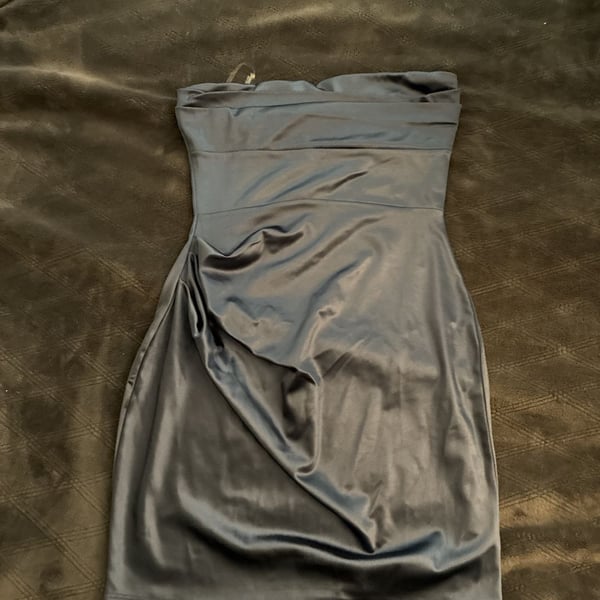 Windsor Strapless Ruched Satin Mini Dress in Chambrey Blue
