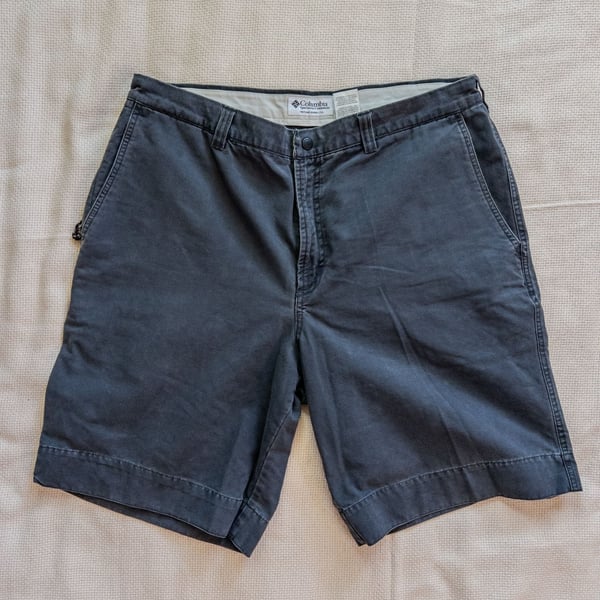 Super Sick Y2K Faded Navy Grey Tone Canvas Cotton Shorts Columbia Utility Hiking Mens Large 
