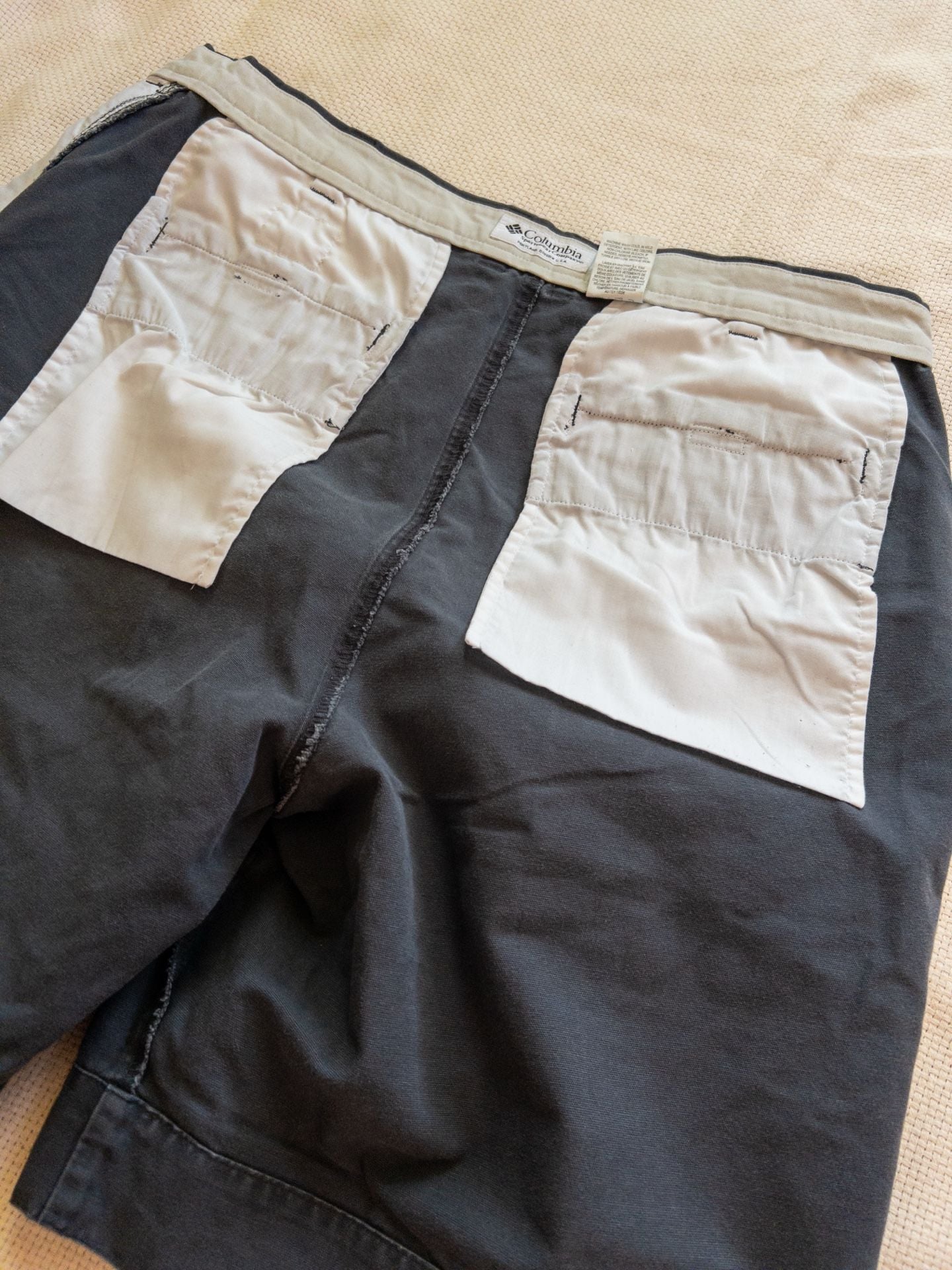 Super Sick Y2K Faded Navy Grey Tone Canvas Cotton Shorts Columbia Utility Hiking Mens Large 18