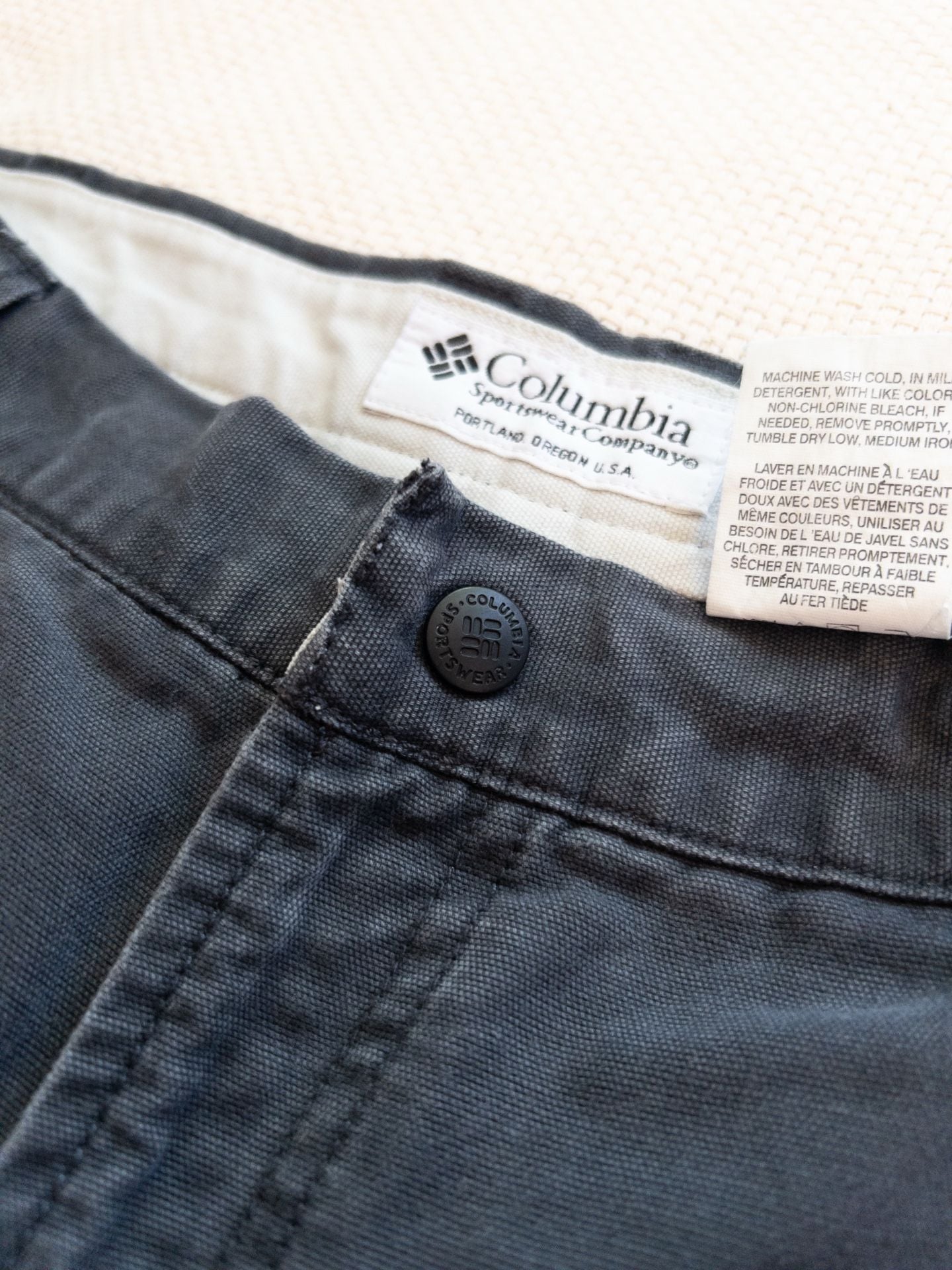 Super Sick Y2K Faded Navy Grey Tone Canvas Cotton Shorts Columbia Utility Hiking Mens Large 4