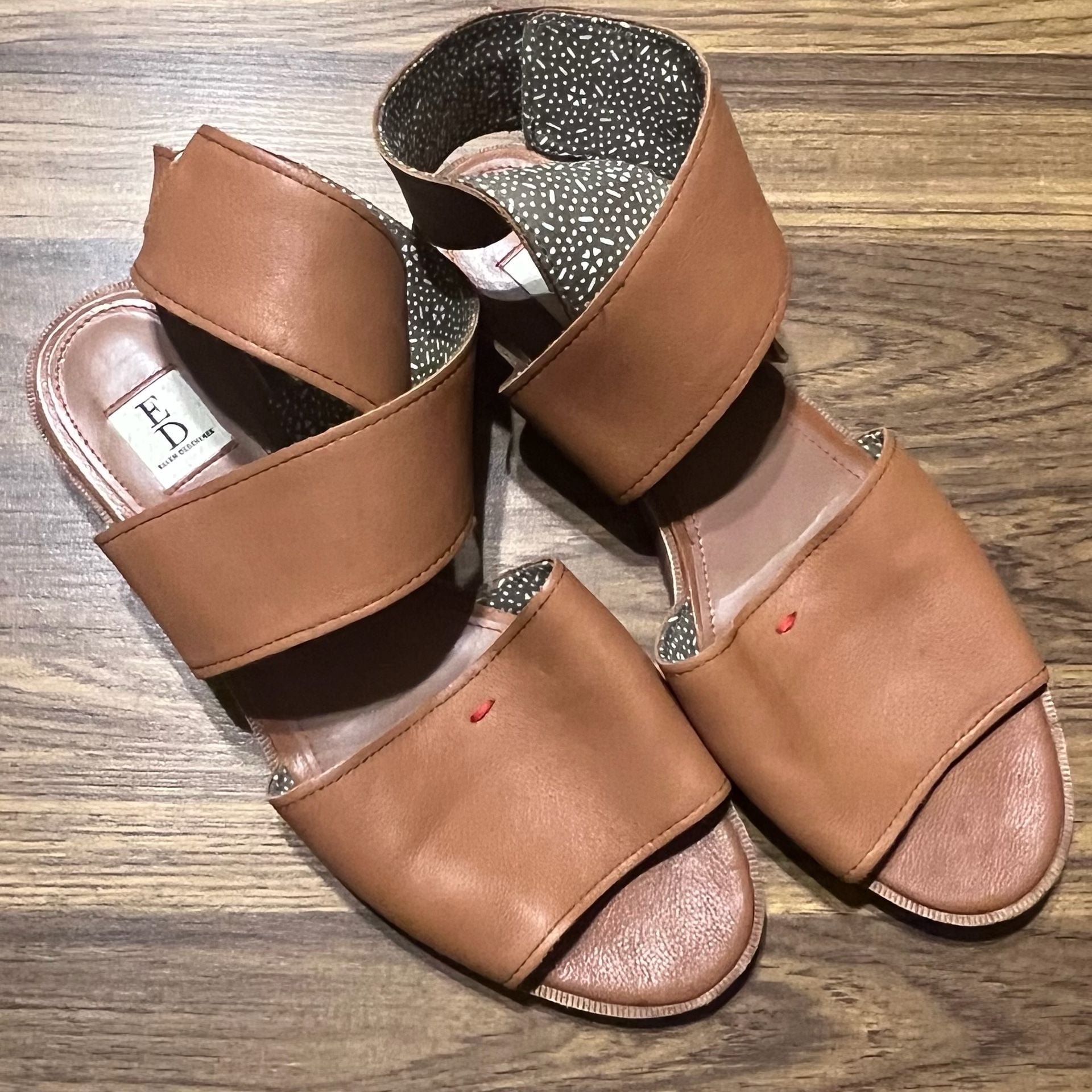 ED Ellen DeGeneres Women's Brown Leather Open-Toe Slingback Sandals 1