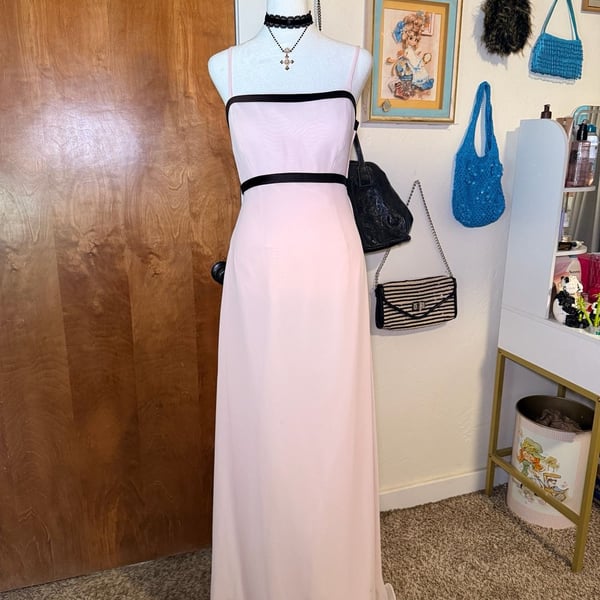 Bella Formals by Venus Pink Sleeveless Evening Gown with Black Trim