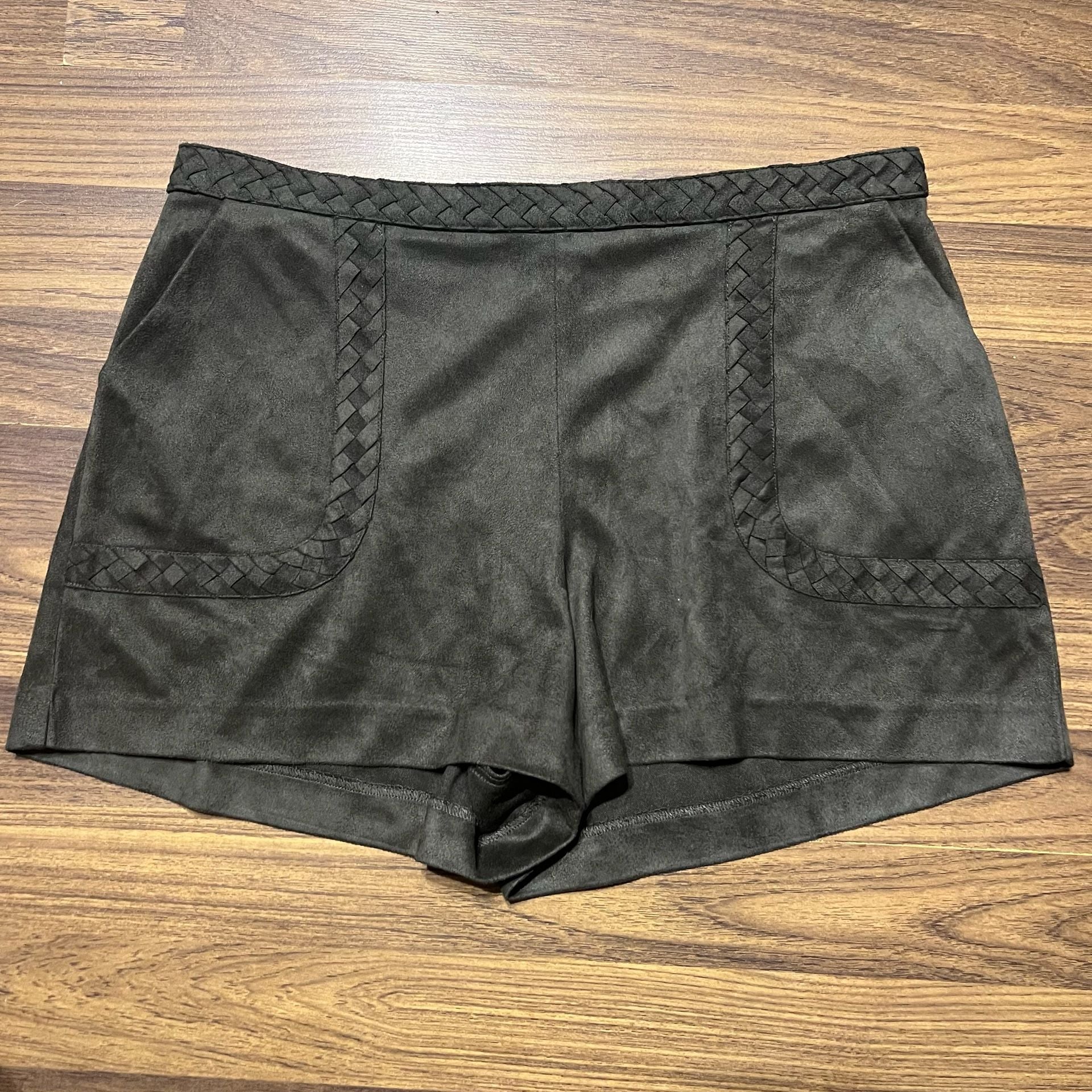 Gianni Bini Faux Suede Black Shorts with Braided Trim Detail 2