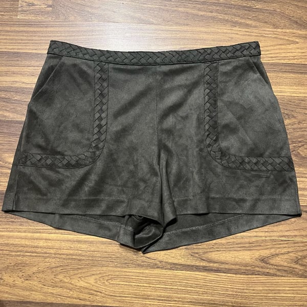 Gianni Bini Faux Suede Black Shorts with Braided Trim Detail
